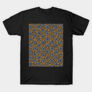 Batik Florals in Deep Mustard and Navy Blue Tones T-Shirt